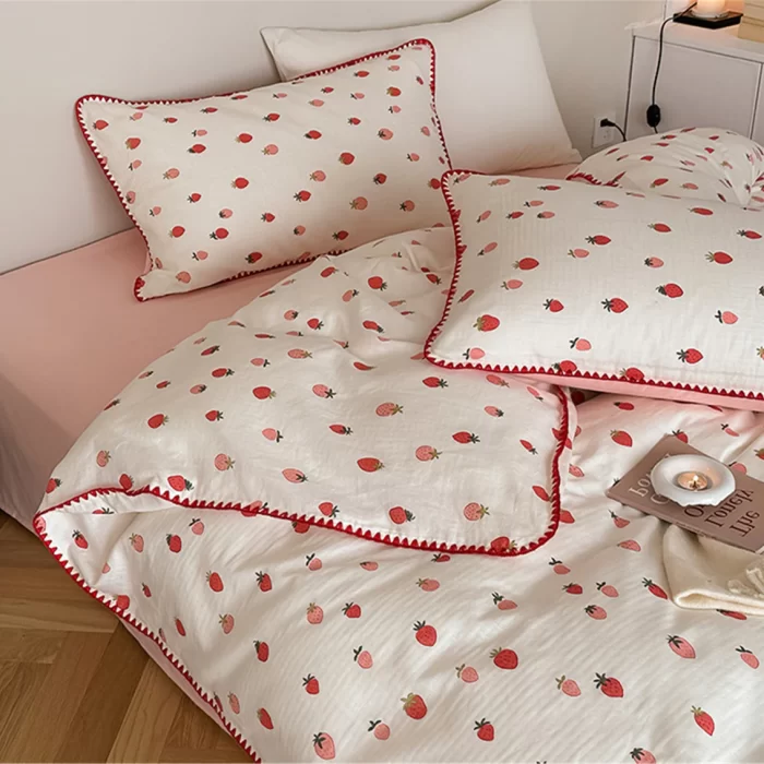 Cute Strawberry Pink Cotton Duvet Cover